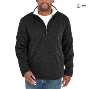 Orvis Mens Dark Gray and Black Sherpa Lined 1/4 Zip Sweater  M